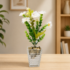 “Bring Fresh Elegance to Your Desk 🌿 Stunning White Flower Plant” 30cm