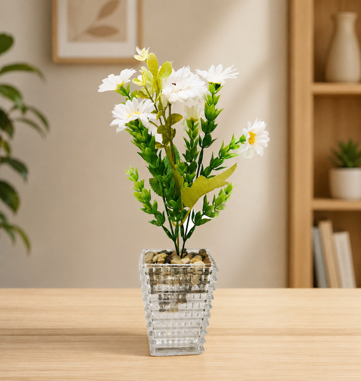 “Bring Fresh Elegance to Your Desk 🌿 Stunning White Flower Plant” 30cm