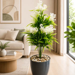 Premium White Fern Blossom Plant – Luxury Artificial Decor 90CM
