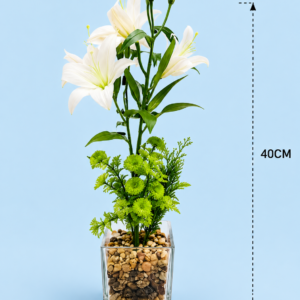 🤍 Luxury White Lily Arrangement – Premium Artificial Table Decor 40CM