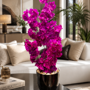 Premium Artificial Purple Blossom Flower Plant with Black Pot | Realistic Faux Floral Arrangement | Indoor Home & Office Decor | Maintenance Free Decorative Flower Plant