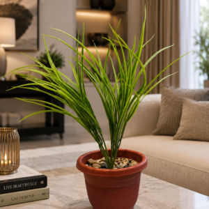 Premium Artificial Grass Plant with Decorative Pot | Realistic Indoor Green Plant | Home & Office Table Decor | Maintenance Free | Modern Decorative Plant
