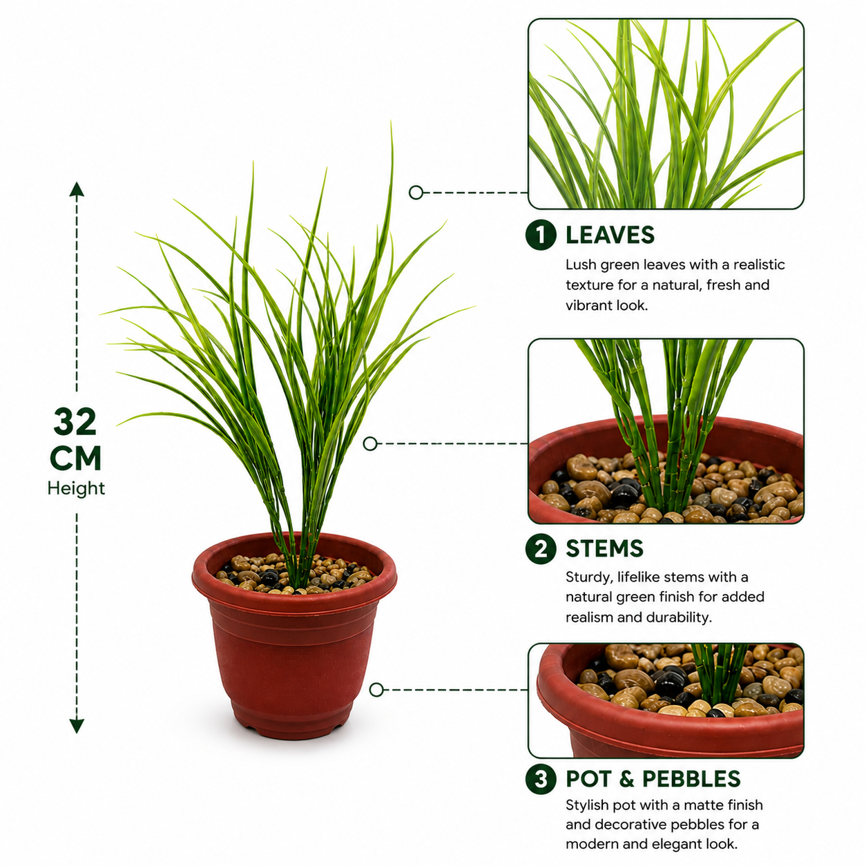 Premium Artificial Grass Plant with Decorative Pot | Realistic Indoor Green Plant | Home & Office Table Decor | Maintenance Free | Modern Decorative Plant - Image 2