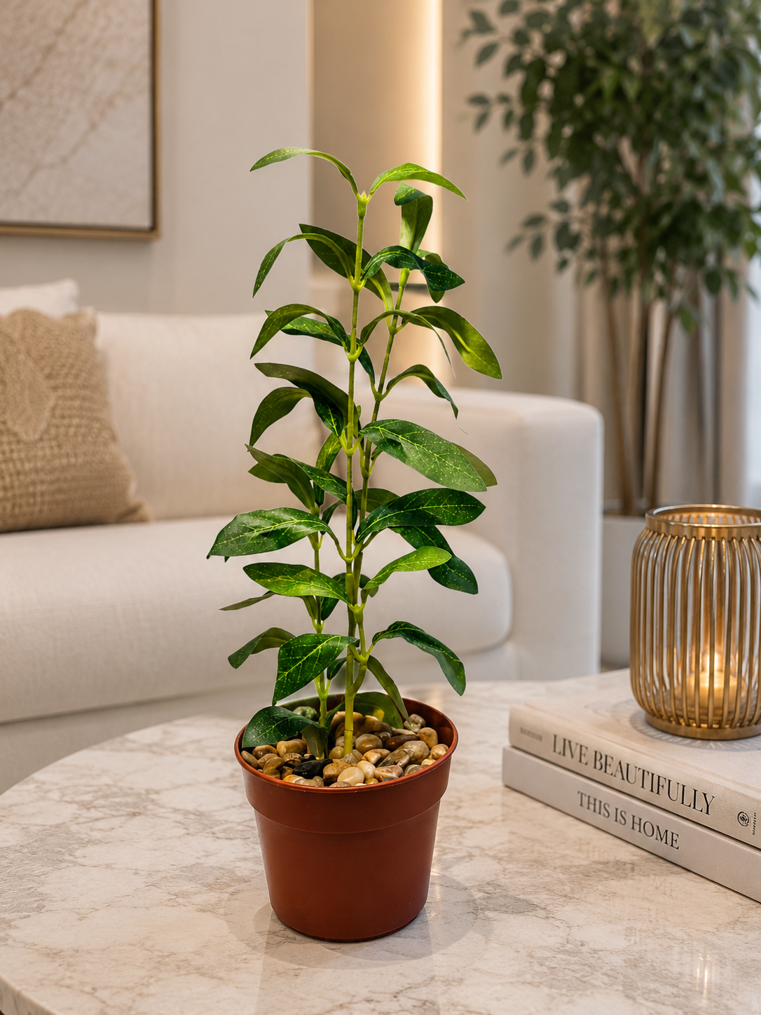 Premium Artificial Green Indoor Plant with Decorative Pot | Realistic Faux Plant | Home & Office Table Decor | Maintenance Free | Modern Decorative Plant