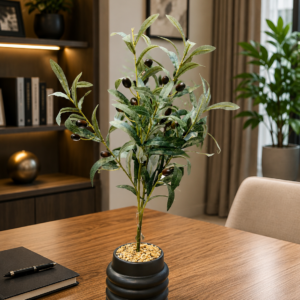 Premium Artificial Olive Tree 60cm with Modern Black Pot | Realistic Faux Olive Plant | Indoor Home & Office Decor | Maintenance Free Decorative Plant